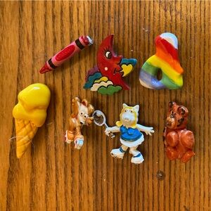 Vintage 80s Ceramic/Metal Brooch Lot of 7